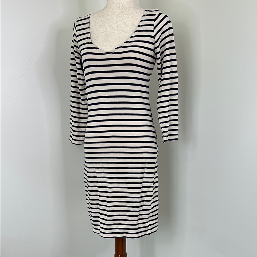 Abercrombie & Fitch Navy and White Stripe V-Neck Bodycon Dress